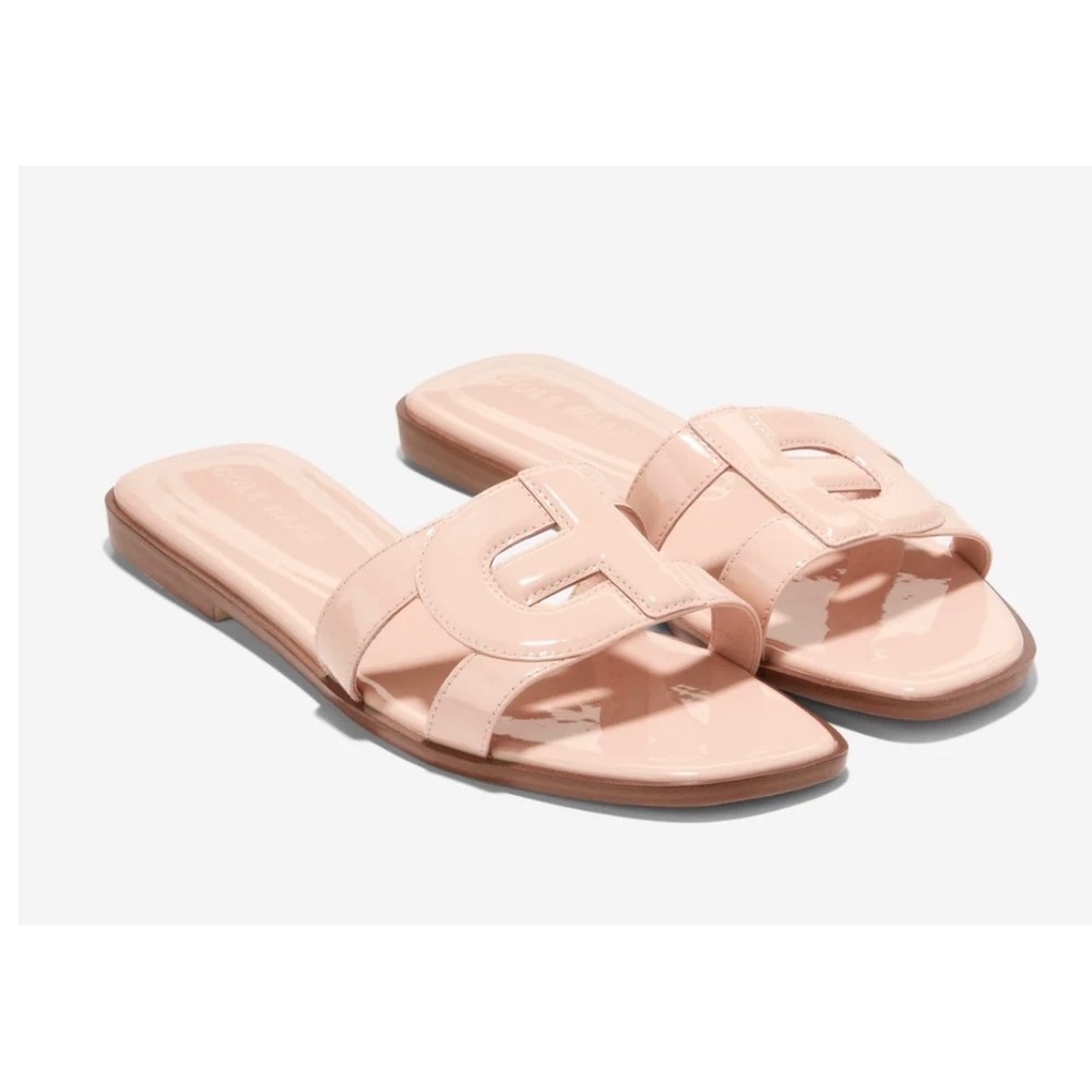 NEW Cole Haan Chrisee Leather Slide Sandals Porcelain Patent Logo Size 9